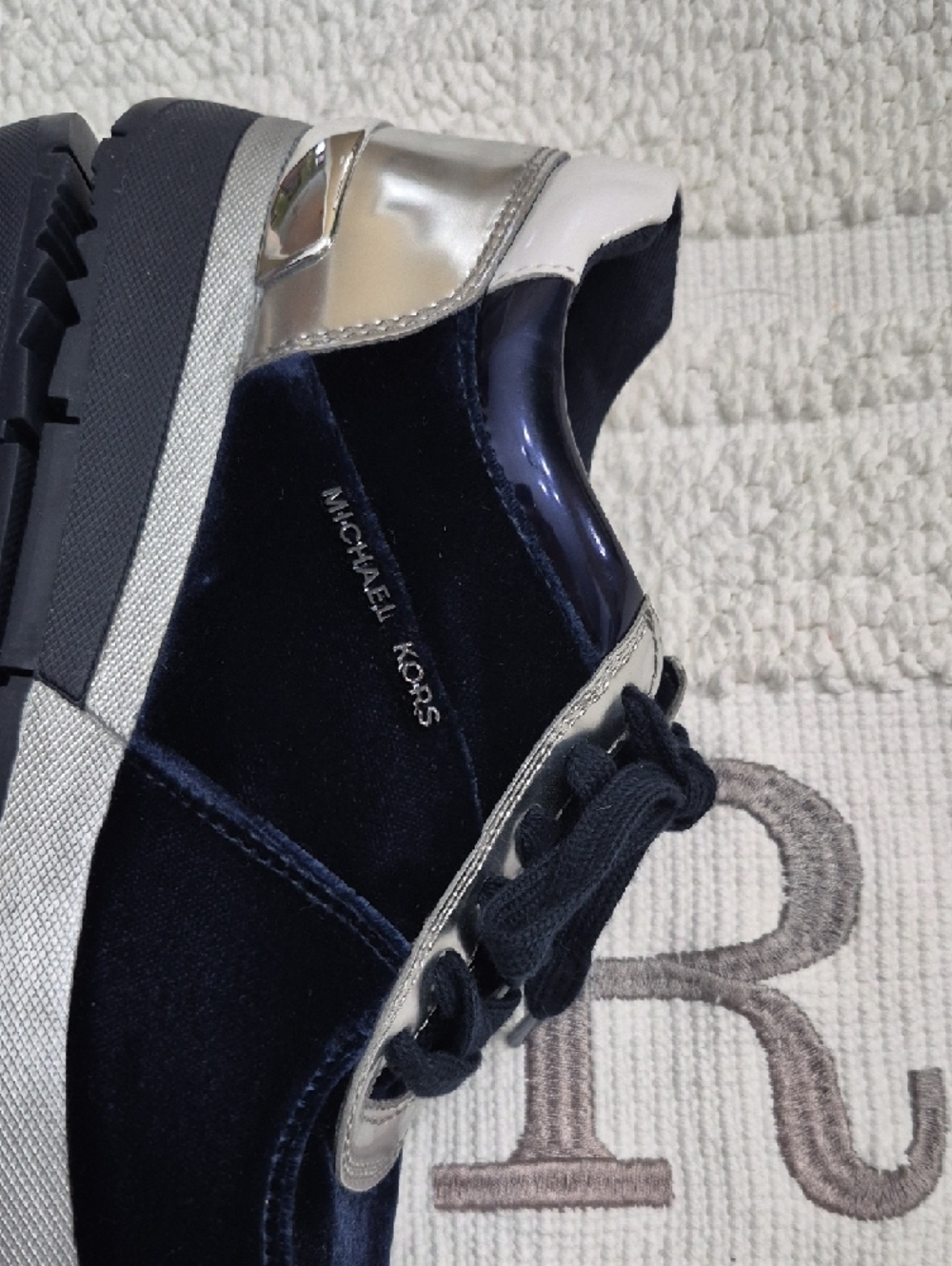 MICHAEL MICHAEL KORS Admiral Blue Velvet and Silver Accent Sneakers 8 - Picture 8 of 11